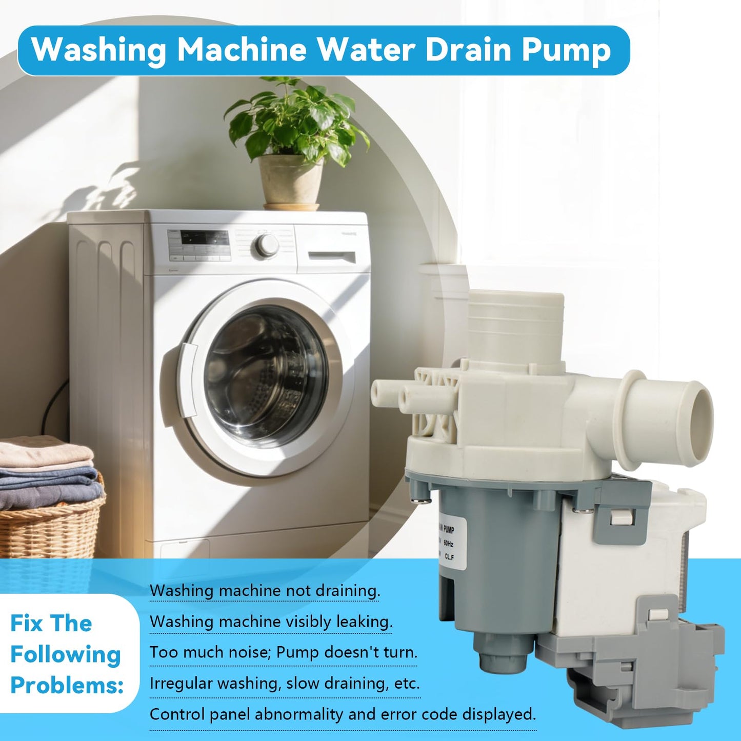 DP040-012 4681EA1007A Washer Drain Pump Fit for LG/Kenmore Washer,Replace 2649379 AP5672914 PS7785119 EAP7785119 WT1001CW WT1101CW WT1201CW WT1301CW WT1150CW WT7200CW WT7600HWA WT5680HVA LGWT7200CW