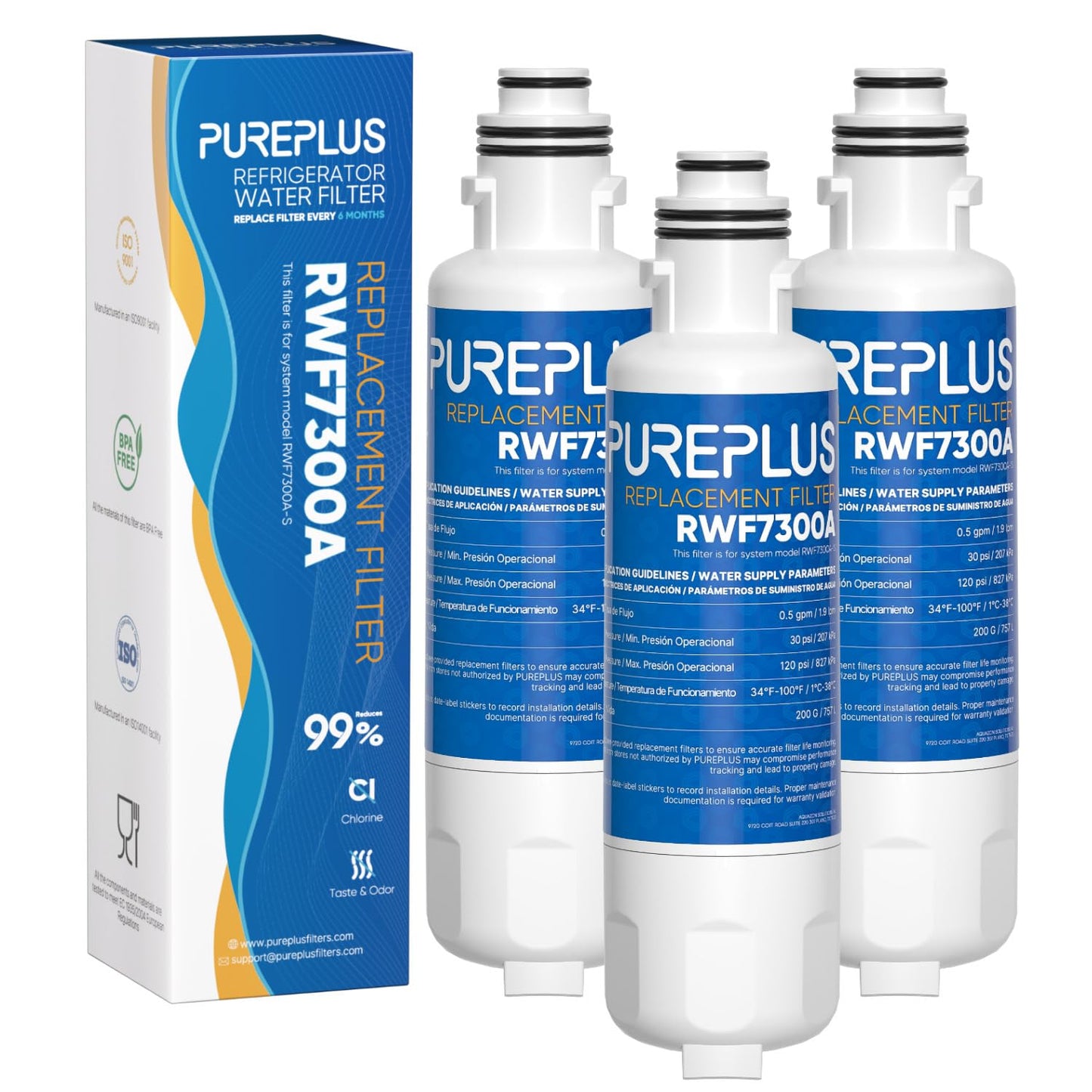 PUREPLUS HX2019FR-A Replacement Refrigerator Water Filter, Compatible with Hisense HX2019FR-A, HX2019F-A, HRM260N6TSE, HRFD560SW, HRCD585BW, HRFD634BW, HRCD650BW, HRCD586TBWB, Mora MRM260N6TSE, 3PACK