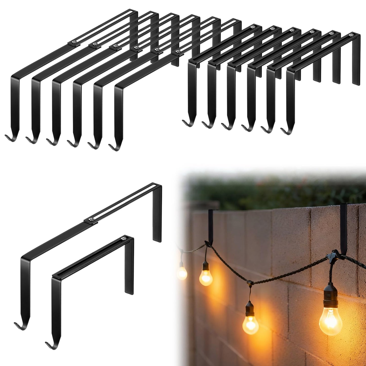Frienda 12 Pcs Adjustable Outdoor Light String Metal Hooks for 6-11 Inch Concrete Wall Cinder Block Fences Hangers Outdoor Light String Hooks No Drill for Concrete Wall Cinder Block and Fence(Black)