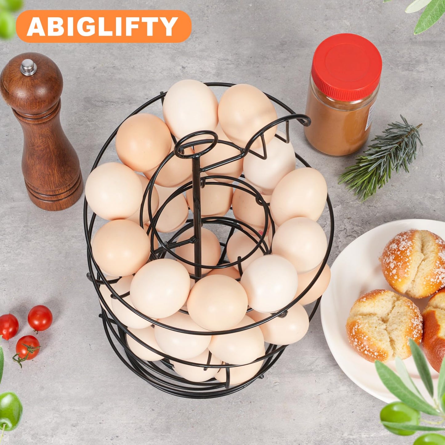 Abiglifty Spiral Metal Egg Holder Countertop, Fresh Egg Holder Countertop,Egg Storage for Countertop, Spiral Egg Storage Display Rack for Kitchen,Farmhouse