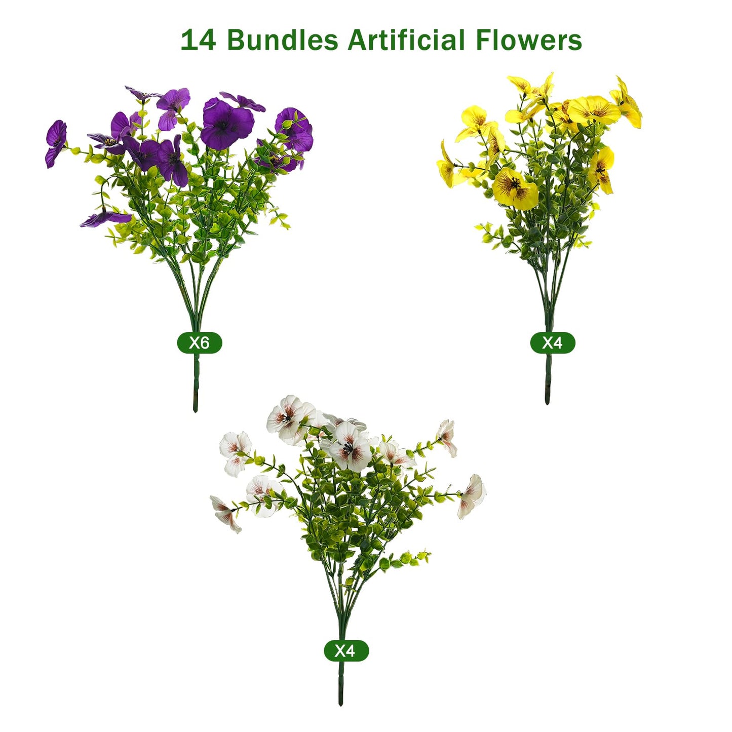 Fanfantoey Artificial Flowers for Outdoors,UV Resistant Fake Flowers Silk Pansy for Outside Porch Yard Patio Home Decor