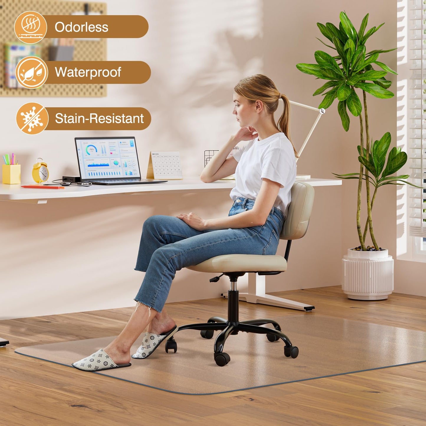 Office Chair Mat for Hardwood Floor, 46" x 60" Clear Plastic Desk Floor Protector, Heavy Duty Non-Slip Chair Mat for Rolling or Gaming Chairs, Durable Computer Mat for Home Office