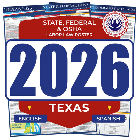 2026 Texas State and Federal Labor Law Poster - English Spanish Combo - OSHA Workplace Compliant - Mandatory Regulations All-In-One Required Compliance Posting for Employees - 17" x 40" - Laminated (Combo)