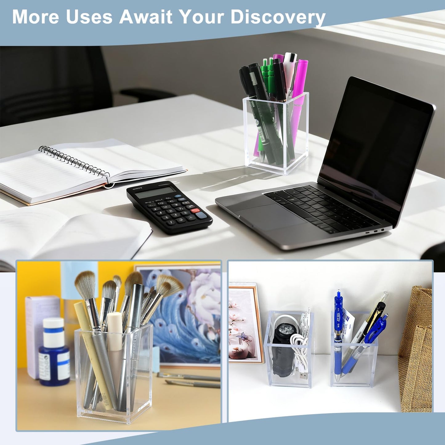 CDIVEFTN 20 Pack Clear Acrylic Pen Holders, Pencil Cups and Makeup Brush Organizers : Durable Desk Accessories for Classroom, Office and School Storage