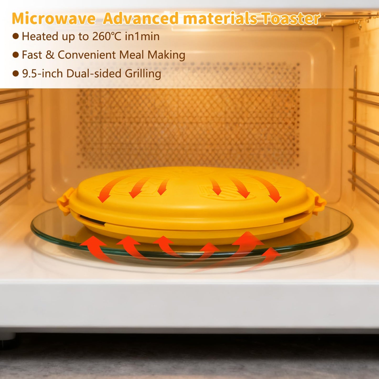 SIRUOO 9.5" Microwave Grill Pan & Crisper Tray - 5-in-1 Nonstick Sandwich Maker, Pizza Pan & Bacon Cooker with lid,Dishwasher Safe Griddle for Grilled Cheese - College Dorm Room & Office Essentials