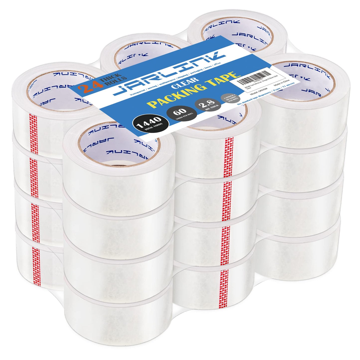 JARLINK Clear Packing Tape (24 Rolls), Heavy Duty Packaging Tape for Shipping Packaging Moving Sealing, Stronger & Thicker 2.8mil, 1.88 inches Wide, 60 Yards Per Roll, 1440 Total Yards