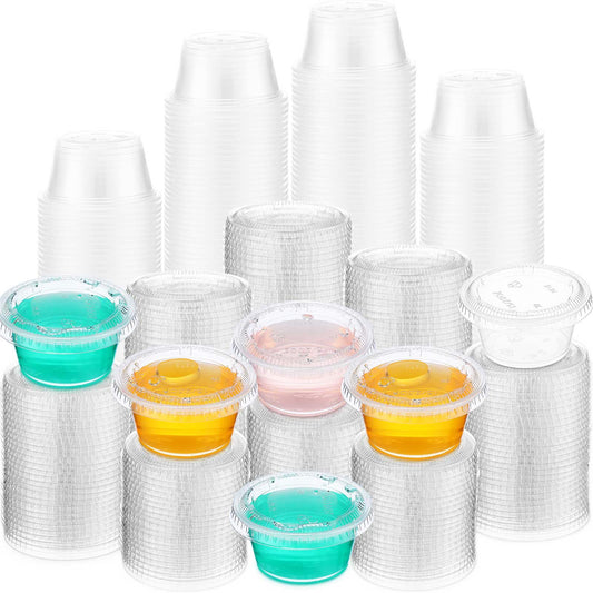 1000 Pack Jelly Shot Cups With Lids - 2oz Plastic Small Containers for Portion, Souffle, Sauce, Salad Dressing, Food Condiment - Disposable