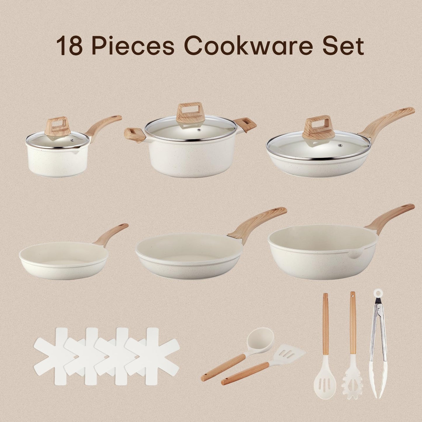 18 Pcs Pots and Pans Set for Kitchen, Nonstick Ceramic Cookware Set, Non Stick Induction Cookware Frying Pans & Saucepans