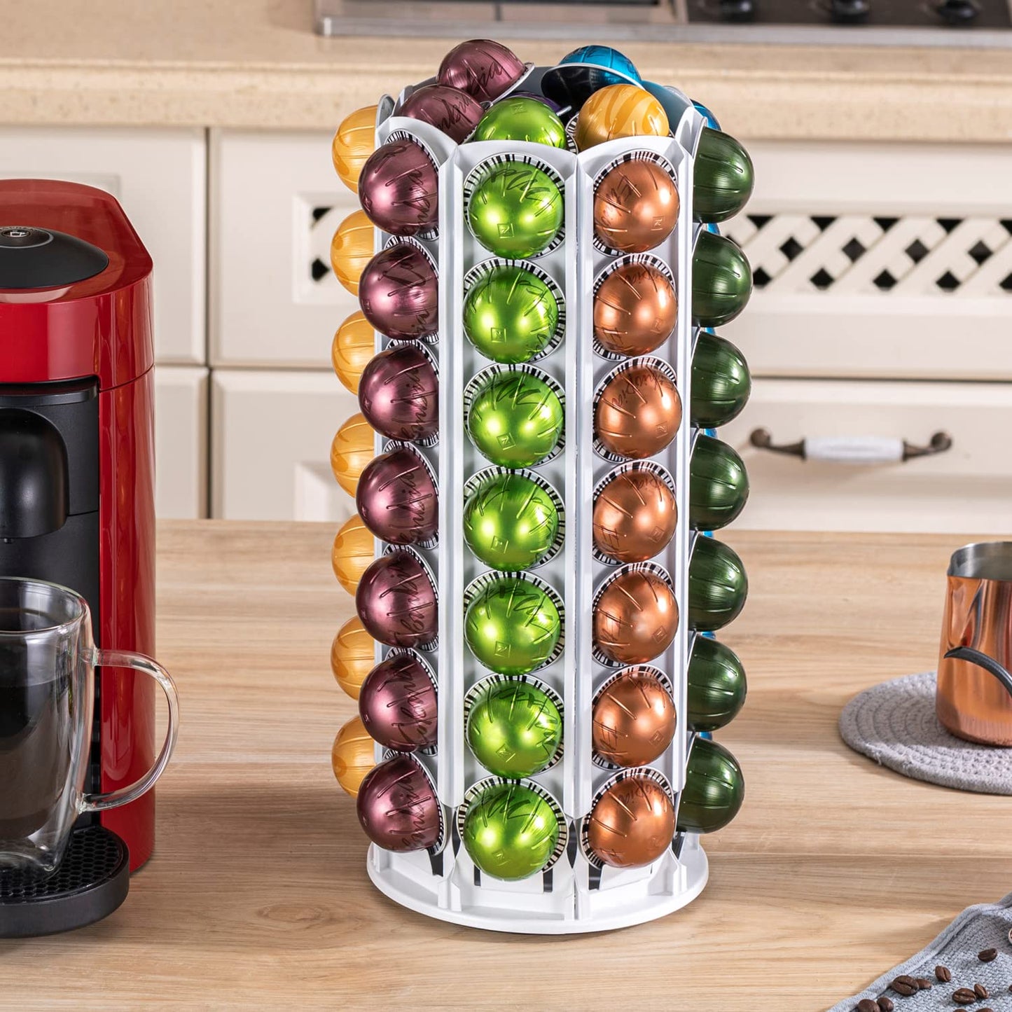 FlagShip Vertuo Pod Holder for Nespresso Pod Carousel Coffee Pod Stand with Elegant White(80+ Pods Capacity)
