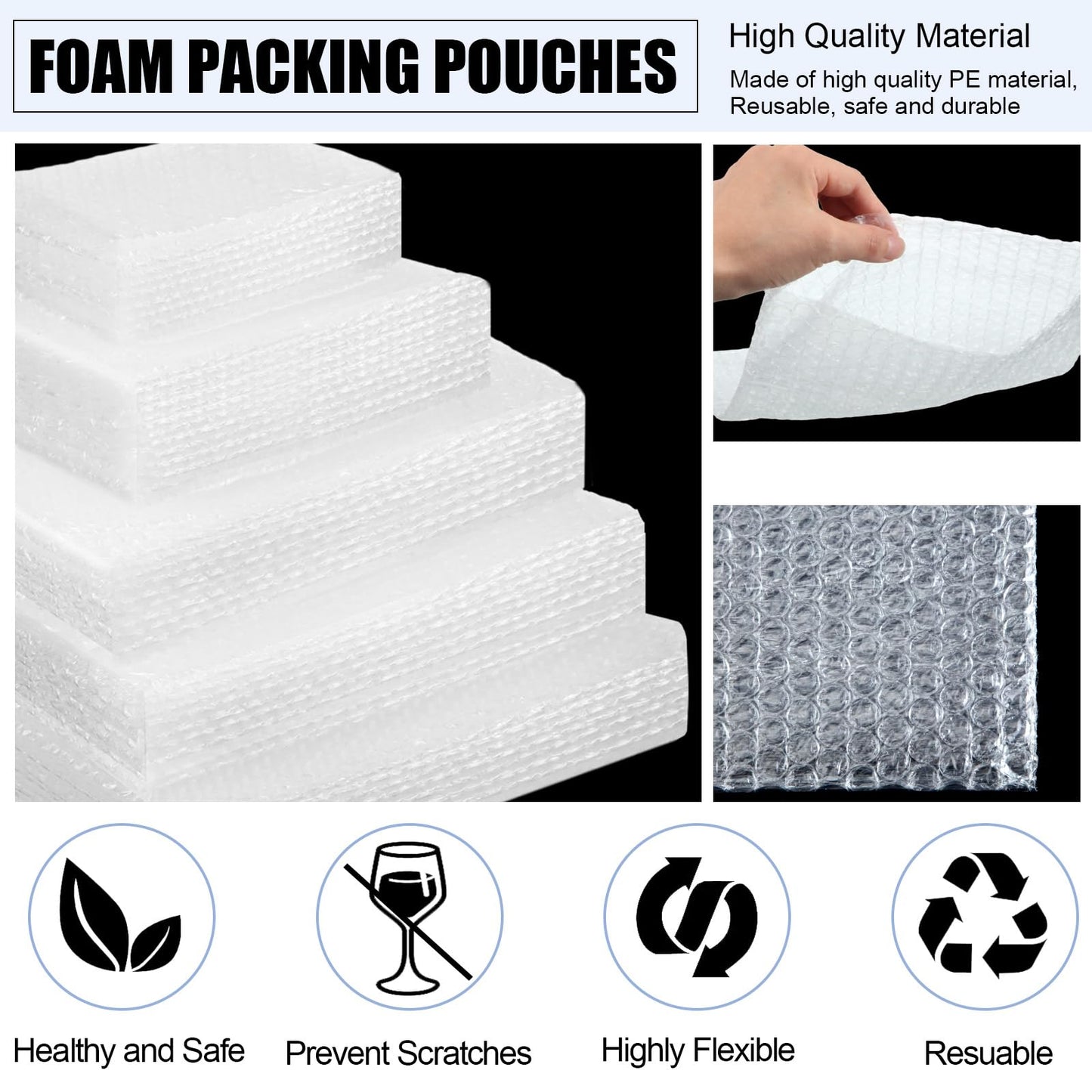 100 Pcs 5 Sizes Bubble Pouches Bags Bubble Bags for Shipping Packing Cushion Wrap Pockets Moving Supplies for Dishes and Glasses, China Cups, Glassware Mugs Packaging(Mixed Size,Clear)