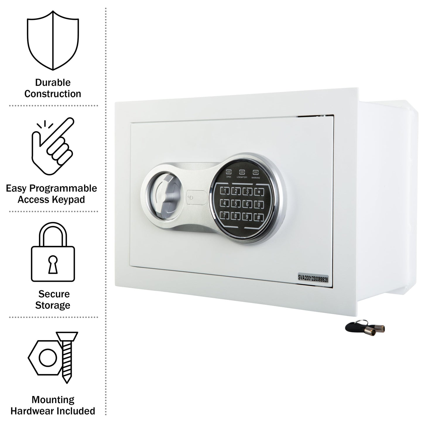 Wall Safe - Digital Safety Box with Passcode for Quick Access and Backup Key - Personal Safe for Cash or Jewelry - Wall Safes by Paragon (White)