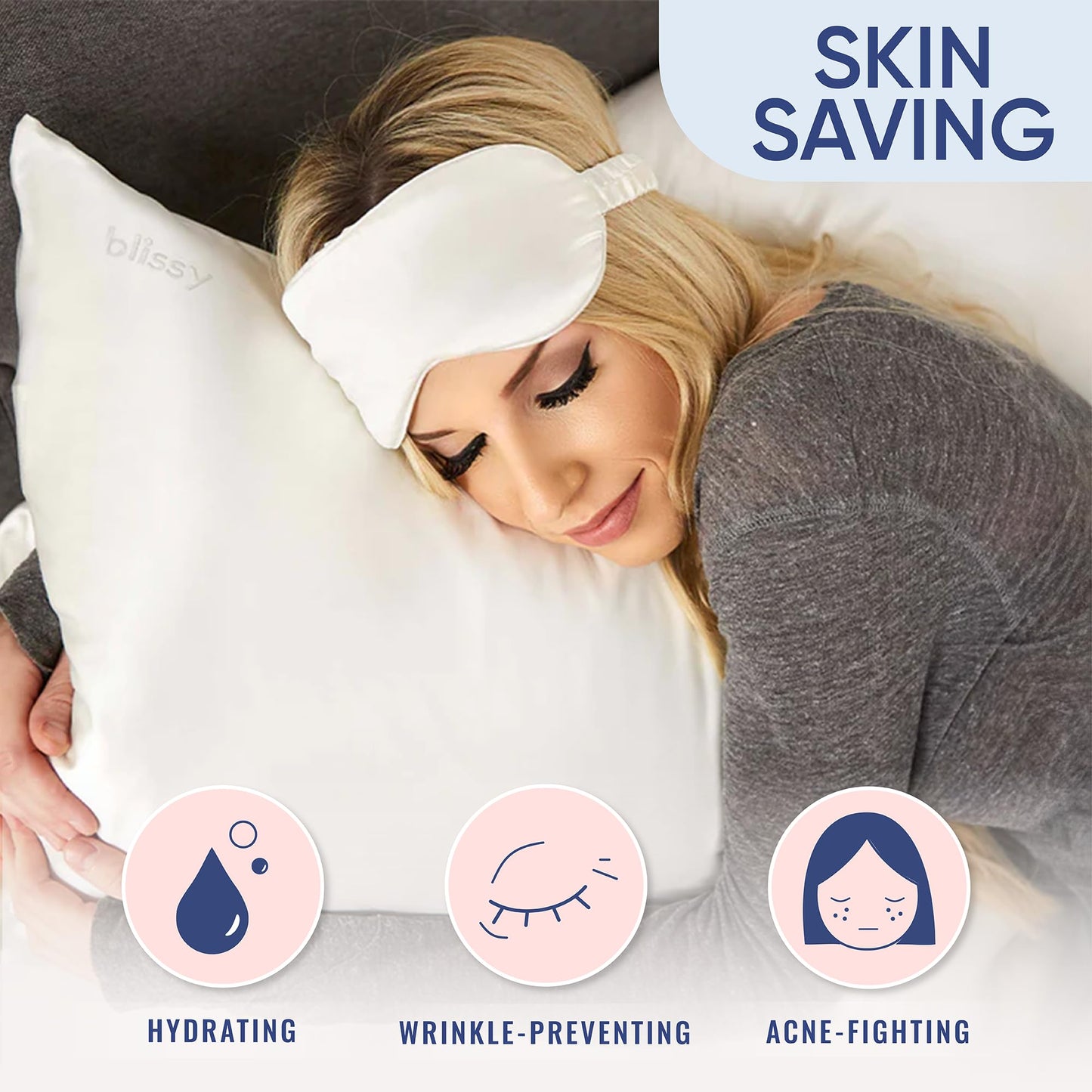 Blissy Silk Pillowcase - 100% Pure Mulberry Silk - 22 Momme 6A High-Grade Fibers - Silk Pillow Cover for Hair & Skin - Regular, Queen & King (Blissy White, Queen)