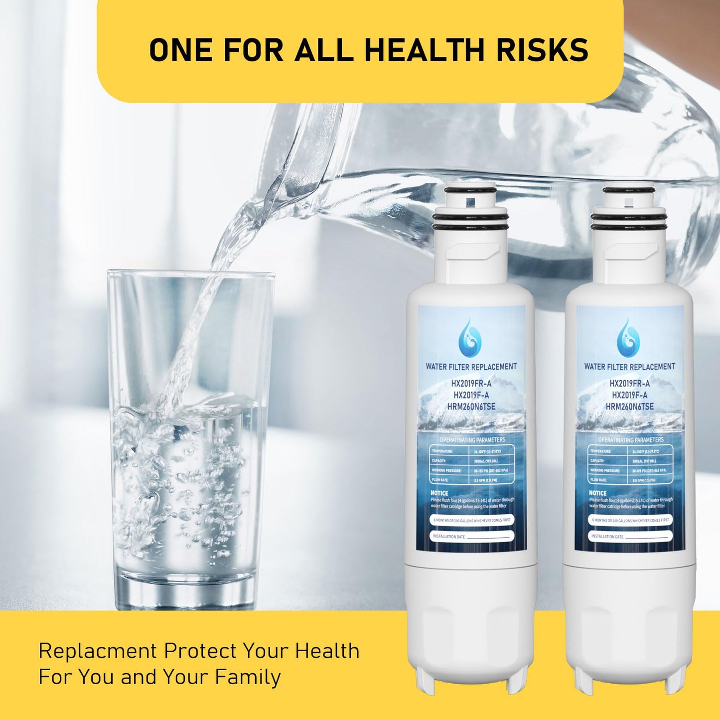 HX2019F-A HX2019FR-A Water Filter Replacement, Compatible With Hisense HRM260N6TSE, HRFD560SW, HRCD585BW, HRFD634BW, HRCD650BW, HRCD586TBWB and Mora MRM260N6TSE 2 Pack