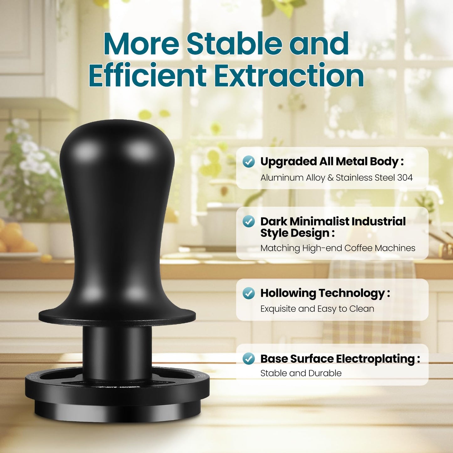 MHW-3BOMBER 58.5mm Calibrated Espresso Tamper with 30lbs Click Sound Feedback, 3-Spring Constant Pressure Tamper for 58mm E61 Portafilter, Electroplated Black Threaded SUS304 Base, T7018