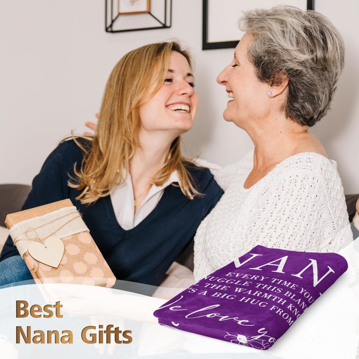 Nana Gifts, Birthday Gifts for Nana from Grandkids, to My Nana Nanny Grandma Soft Throw Blanket for Christmas 50" x 60", Purple