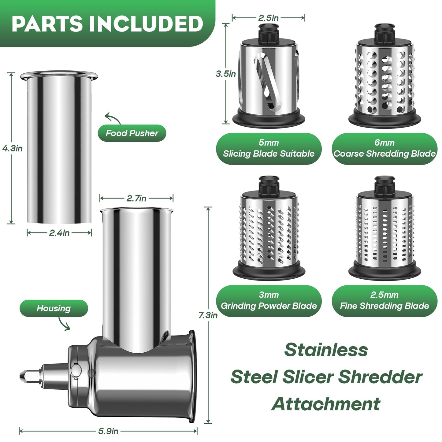 Stainless Steel Slicer Shredder Attachment for KitchenAid Stand Mixer, Includes Cheese Grater,Grinding Powder,Vegetable Slicer Shredder for KitchenAid cheese grater attachments with 4 Blades by HOZODO