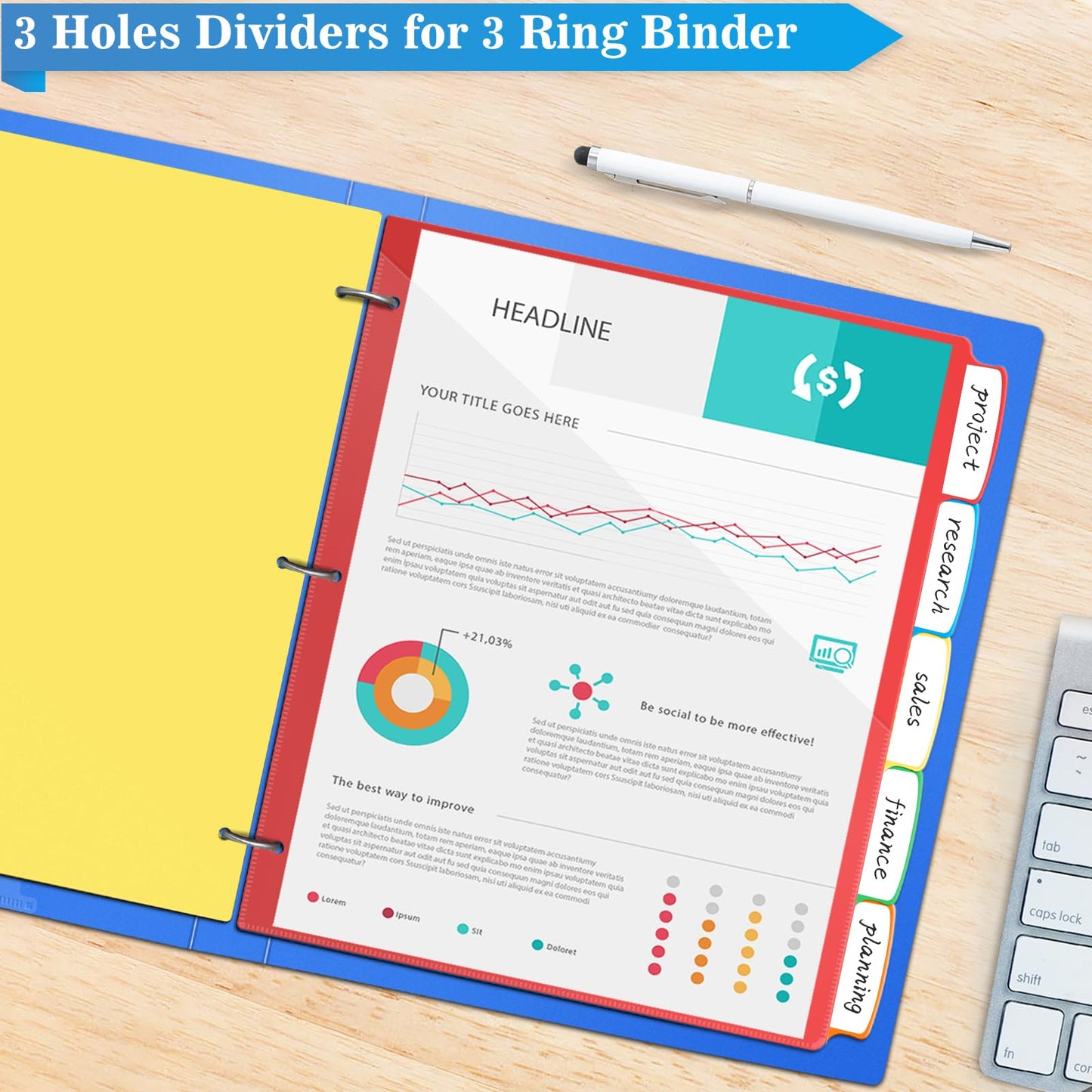 V-Opitos 24 Set 5-tab Index Dividers for 3 Ring Binders, Plastic Dividers with Clear Front Pocket, 120 Pcs Multicolor Dividers for School & Office Supplies
