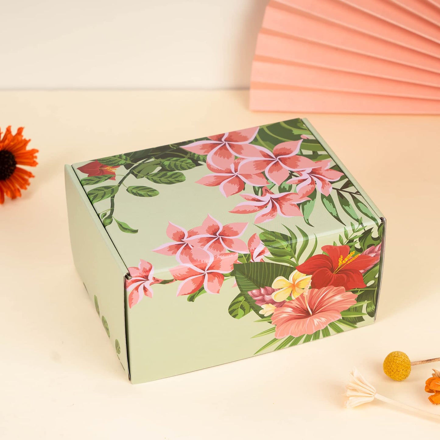 Soxuding Hawaiian Flower Shipping Boxes Pack of 25 - 8x6x4in Hawaiian Floral Gift Boxes Small Cardboard Corrugated Mailer Shipping Boxes for Small Business Packaging Shipping Mailing
