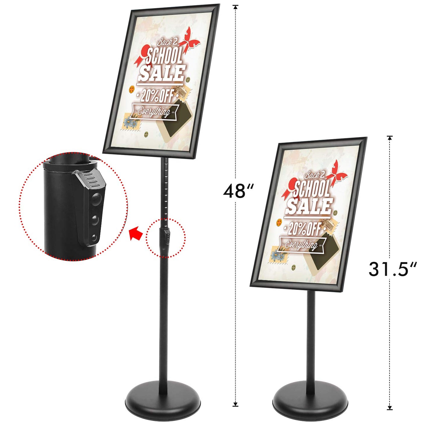 DISPLAYSWORKER Sign Stand, Sign Holder Floor Stand with Heavy Duty Pedestal ,Adjustable Pedestal Poster Stand Aluminum Snap Frame for 8.5 x 11 Inch, Black