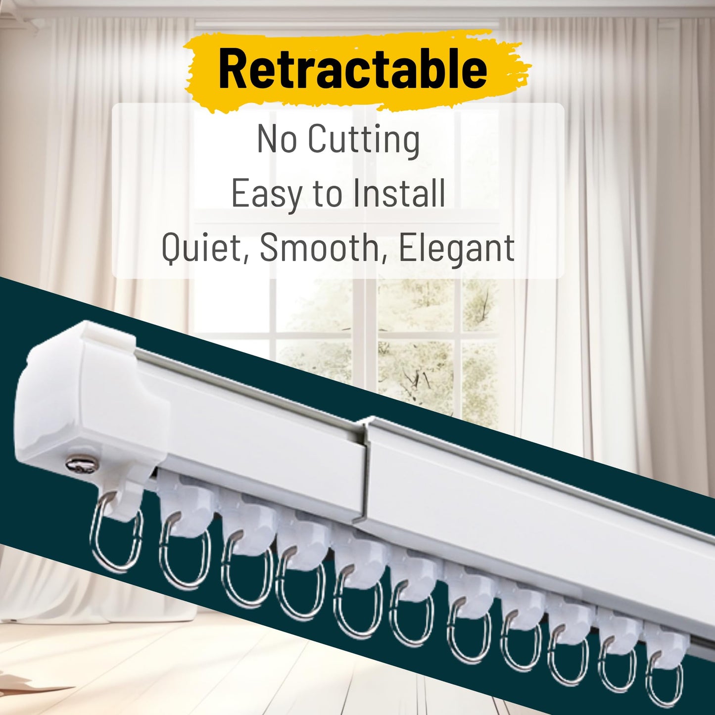 OooWow 2.3 to 4 ft Aluminum Retractable Ceiling Curtain Track - Curtain Track Wall Mount - Ceiling Mount Curtain Rail - Extentable curtain tracks - Silent Track Curtains ceiling Mount (70cm)