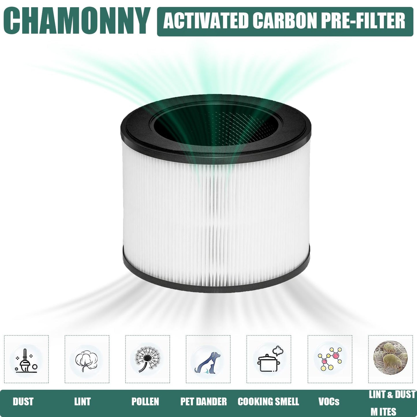CHAMONNY MA-22 True HEPA Replacement Filter, Compatible with MA Series MA-22 Air Purifier, 2 Pack