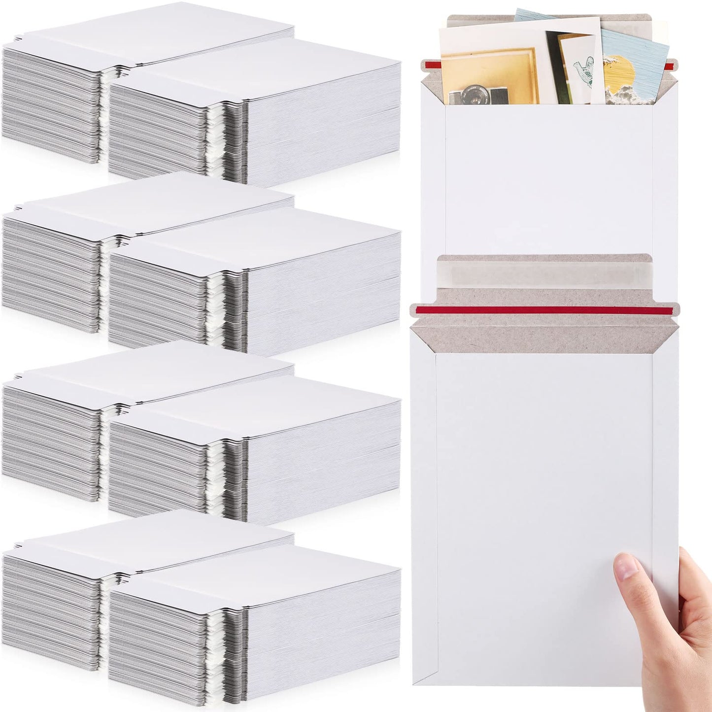 Fainne 200 Pcs 6 x 8 Inch Rigid Mailers Self Adhesive Seal Photo Document Mailers 250gsm Keep Flat White Photography Cardboard Envelopes for Shipping Cd, Photo, Gift Card, Document, Paper