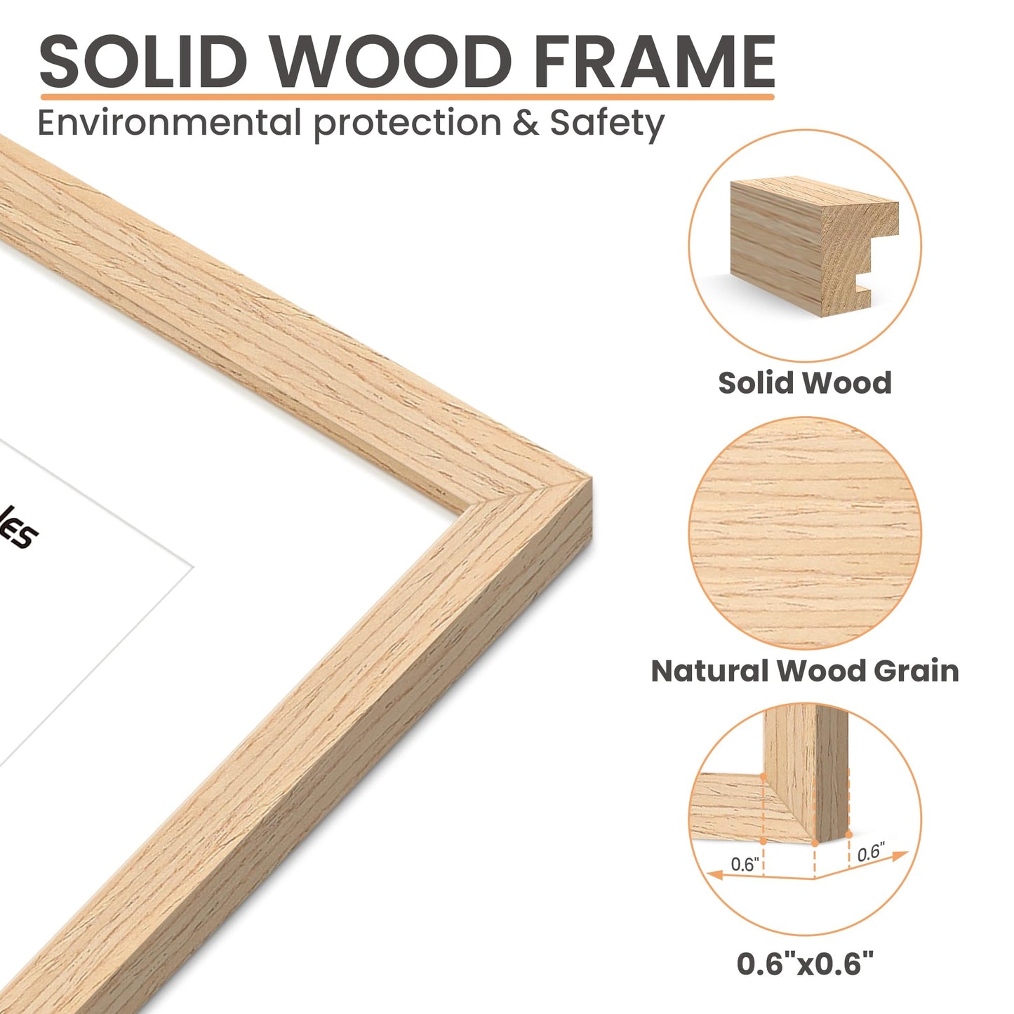 upsimples 12x18 Frame, Natural Solid Wooden Picture Frames, Display 11x17 with Mat or 12 x 18 Without Mat, Vertical or Horizontal Wall Hanging, 1 Pack, Natural