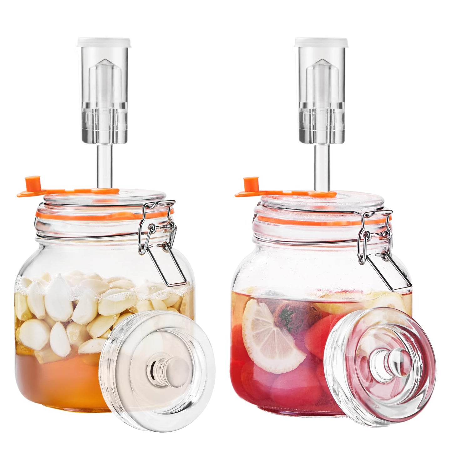 Jillmo 1 Liter Fermentation Jar, Square Glass Fermenting Kit with Weight for Making Sauerkraut, Hot Sauce, Mead, Cider and More, Pack of 2