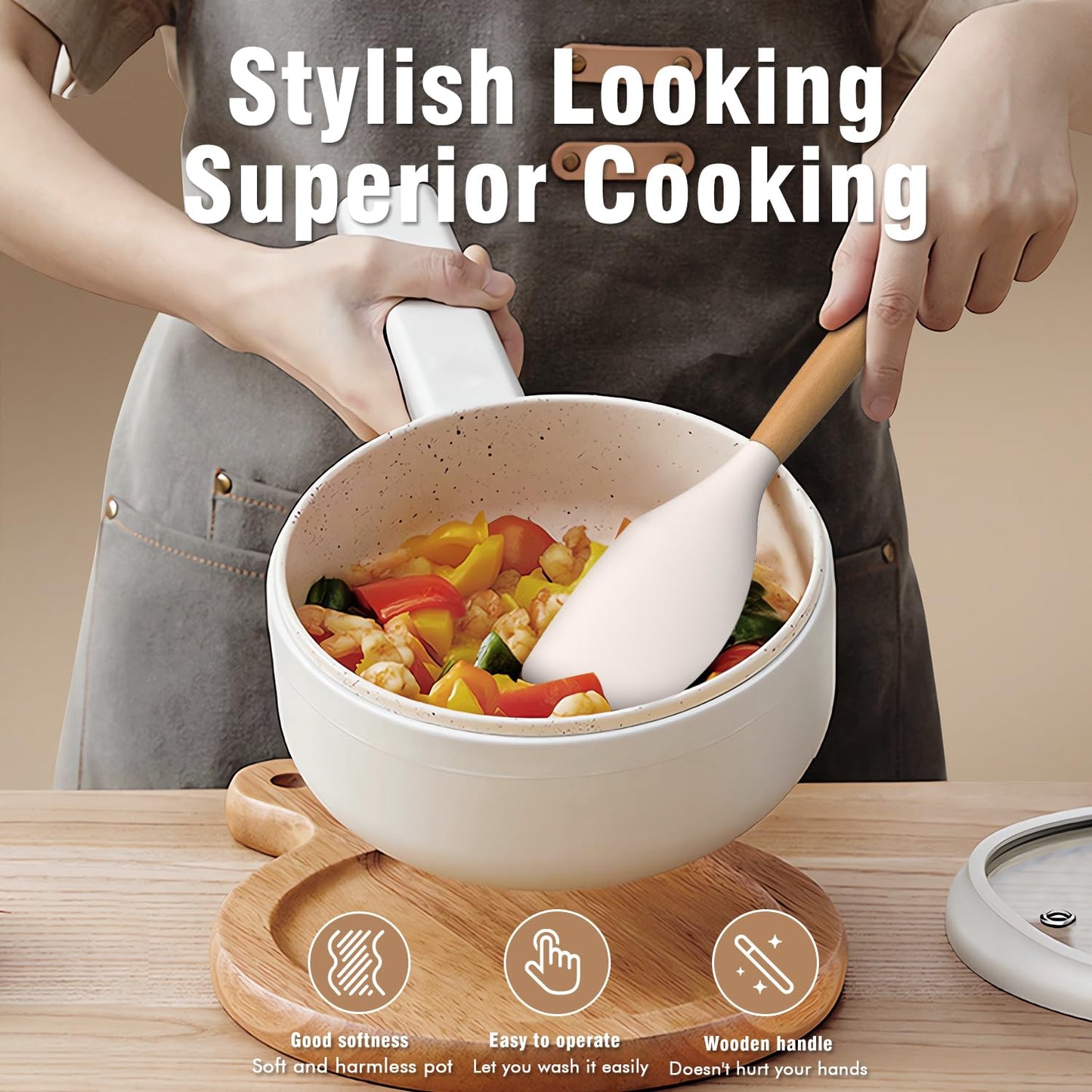 AVGPD Silicone Cooking Utensils Set, Silicone Utensils for Cooking, 446° Heat Resistant Kitchen Utensil Silicone Spatula Sets, Kitchen Gadgets for Non-Stick Cookware BPA FREE (Cream White)