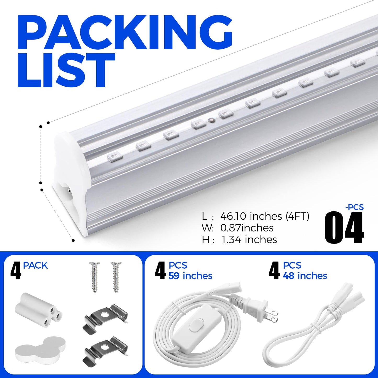 Barrina UV LED Blacklight Bar, 22W 4ft, T5 Integrated Bulb, Black Light Fixture for Blacklight Poster, Halloween Decorations and Christmas Party, Fun Atmosphere with Built-in on, Off Switch (4-Pack)