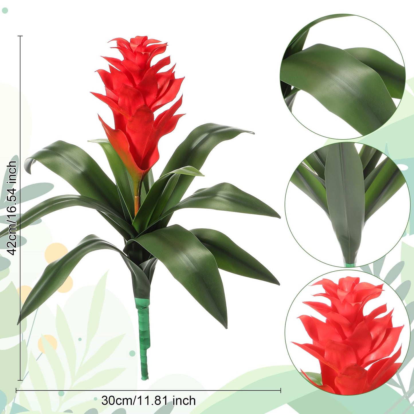 Hotop 6 Pack 16'' Artificial Tropical Bromeliad Flower Fake Ginger Torch Red/Yellow Bromeliad Plant New House Gift for Indoor Outdoor Patio Garden Home Decor (Red)