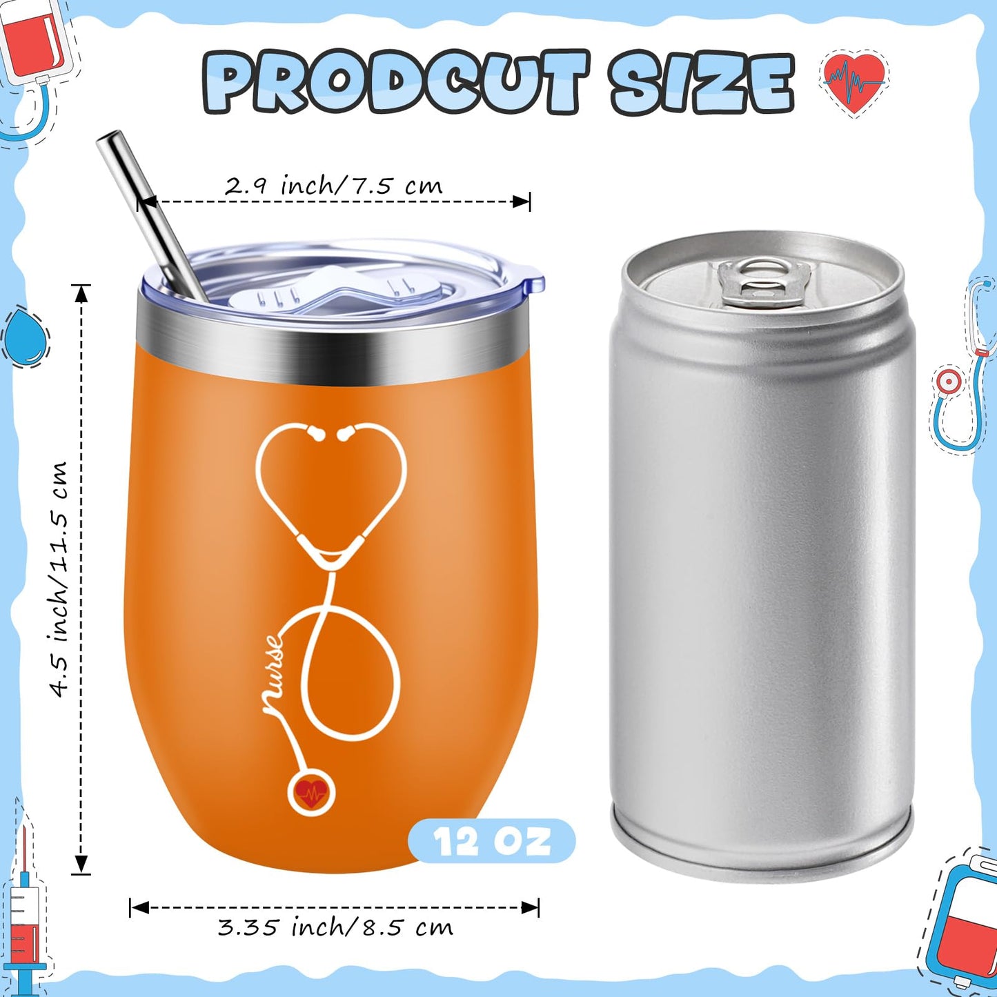 Skylety 12 Pack Nurse Gifts for Women Nursing Appreciation 12 oz Stainless Steel Wine Tumbler with Lid Insulated Coffee Mug Thank You Gift for RN Students Graduation Nurse Week School (12 Colors)
