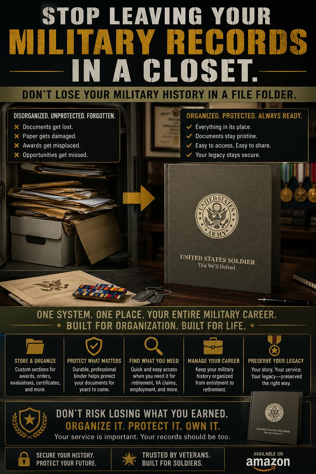 US Military Binder and Box Set - I Love Me Book Series (US Army) - Custom Dividers and Document Protectors Included