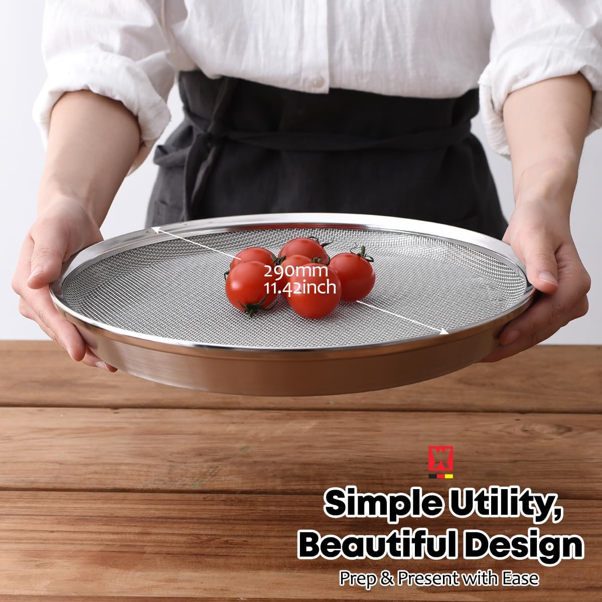 WAGENSTEIGER Stainless Steel Mesh Tray Set with Drip Pan, Air Fryer Basket and Tray, Kitchen Colander, Vegetable and Fruit Strainer, Food Filter, BBQ Prep Tool, Fruit Serving Dishes (11.42 inch)