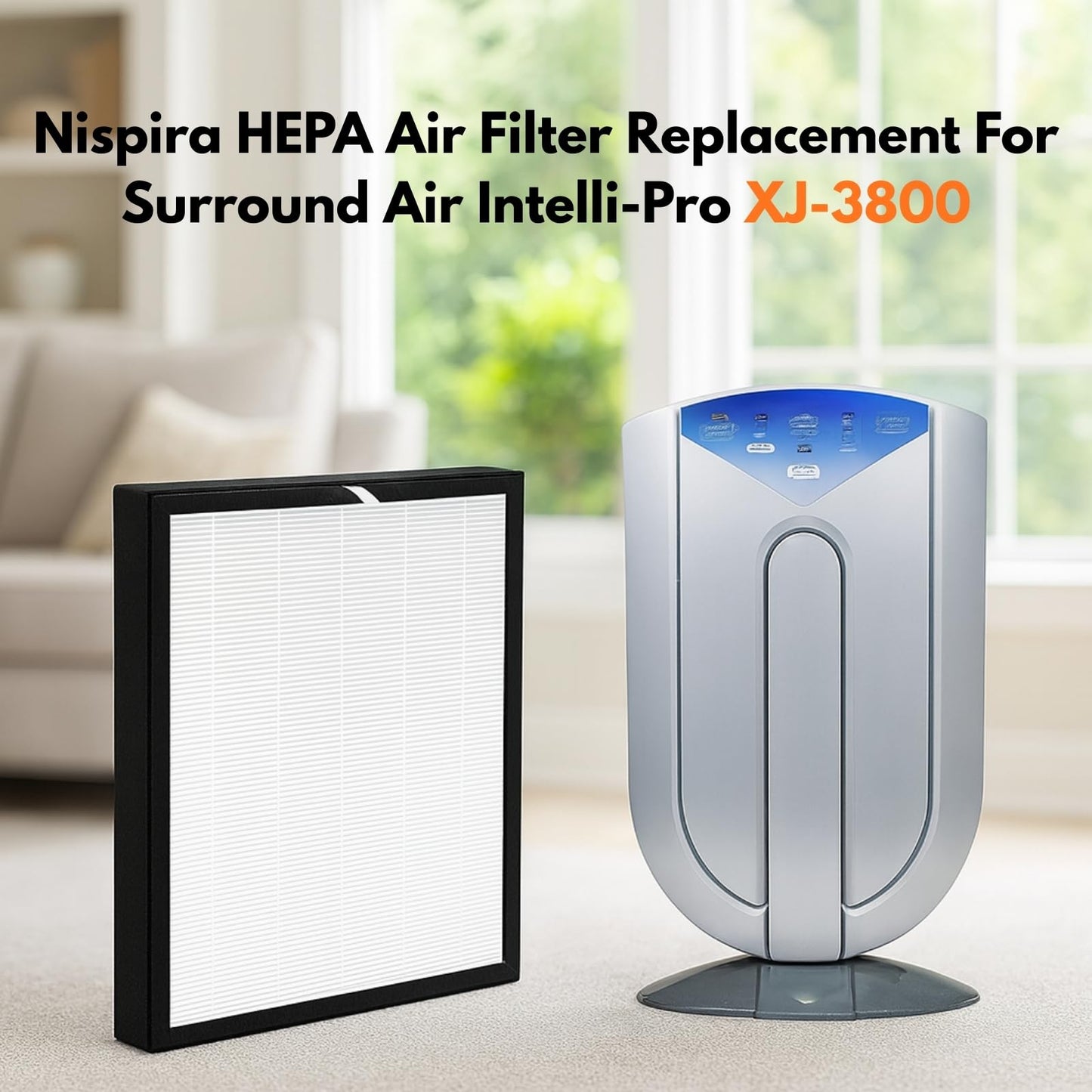 Nispira Replacement HEPA Filter Compatible with Surround Air Intelli-Pro XJ-3800 Air Purifier, 2 Filters