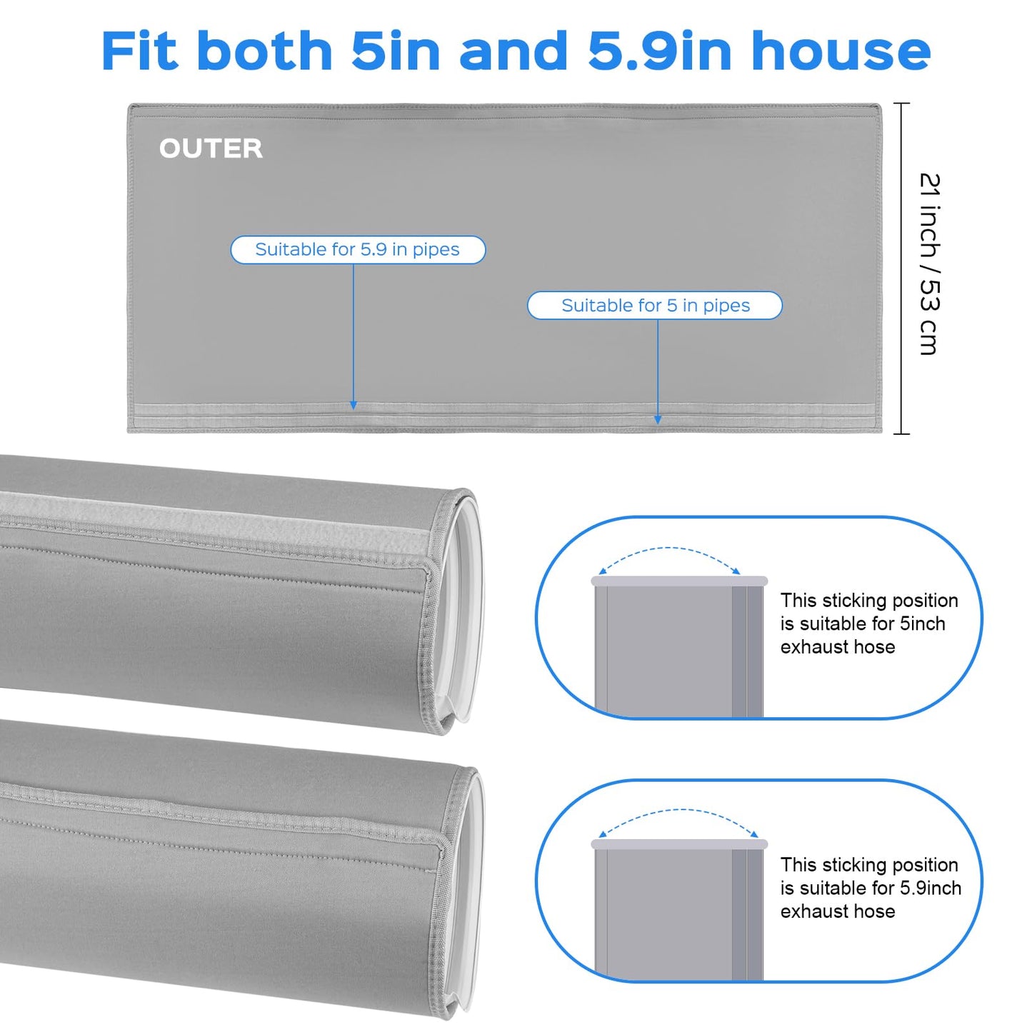 2 Pack Portable Air Conditioner Hose Cover Wrap, Insulated AC Exhaust Hose Sleeve Vent Hose Cover with 3*Adjustable Buckle Straps, AC Hose Cover Sleeve for 5" & 5.9" Diameter Exhaust Hoses