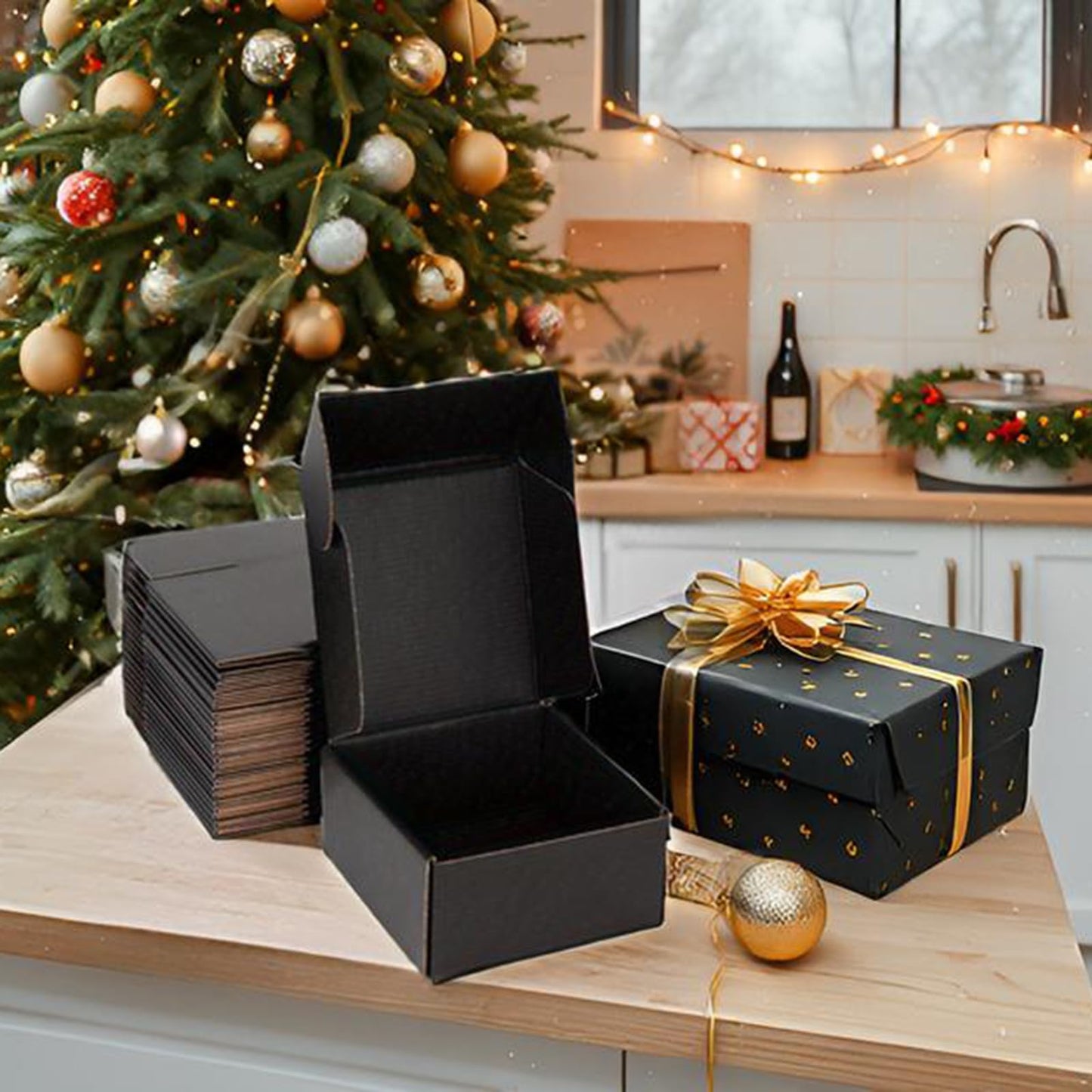 DUZCLI Small Shipping Boxes 8x8x4 Inch (25 Pack) - Sturdy Black Corrugated Cardboard Boxes for Small Business, Ecommerce, Mailing & Packaging | Recyclable Gift & Storage Boxes