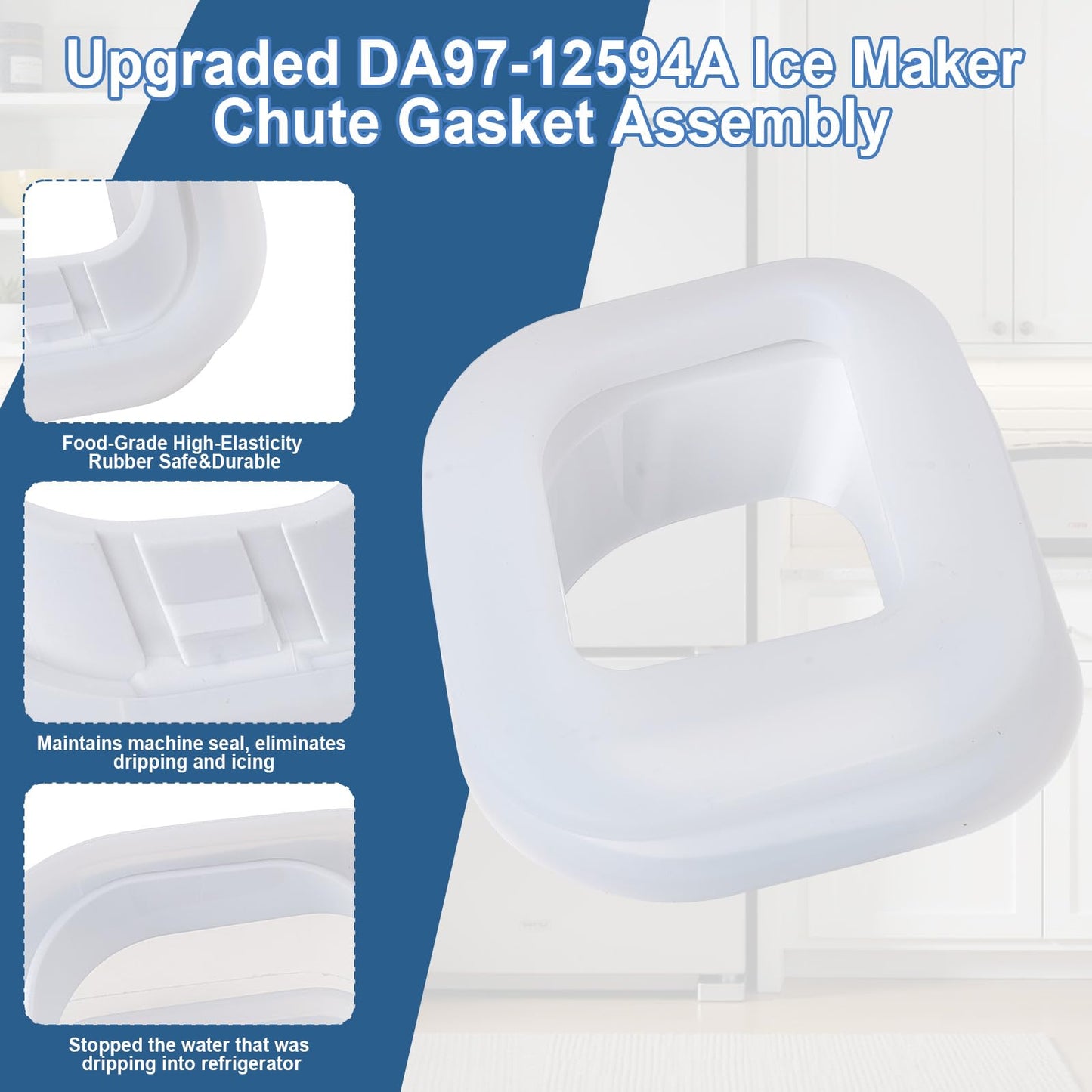 DA97-12594A Refrigerator Dispenser Ice Chute Cap and Gasket Assembly Compatible with Samsung Refrigerator Ice Maker Gasket Replacement Parts RF28HMEDBSR/AA-00, RF28JBEDBSR/AA-00, RF263TEAESR/AA-01
