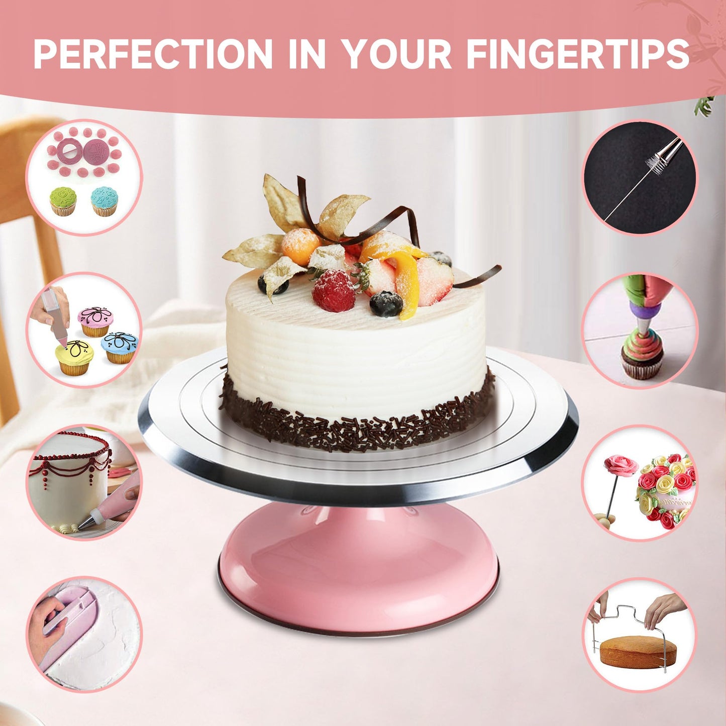Cake Decorating Kit, 138pcs Cake Decorating Supply with 12 Inch Aluminium Cake Turntable, 64 Numbered Icing Piping Tips, 2 Spatulas, 3 Icing Comb Scraper and Leveller, Piping Bags,cake decorating tool