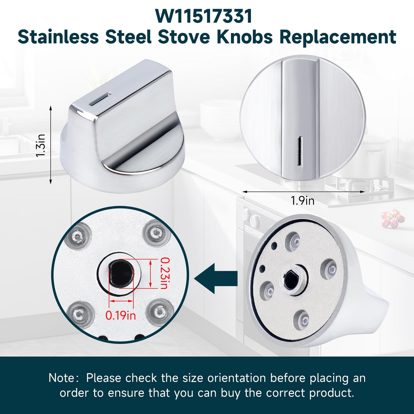 W11517331 for Whirlpool Electric Range Knobs (4pcs) Replace W10850027 W11117415 W11458840 Oven Knob, Compatible with Whirlpool WEC310S0LS1, WEE515S0LZ1, WEC310S0LS2, WEE515S0LS1 Electric Range Knob