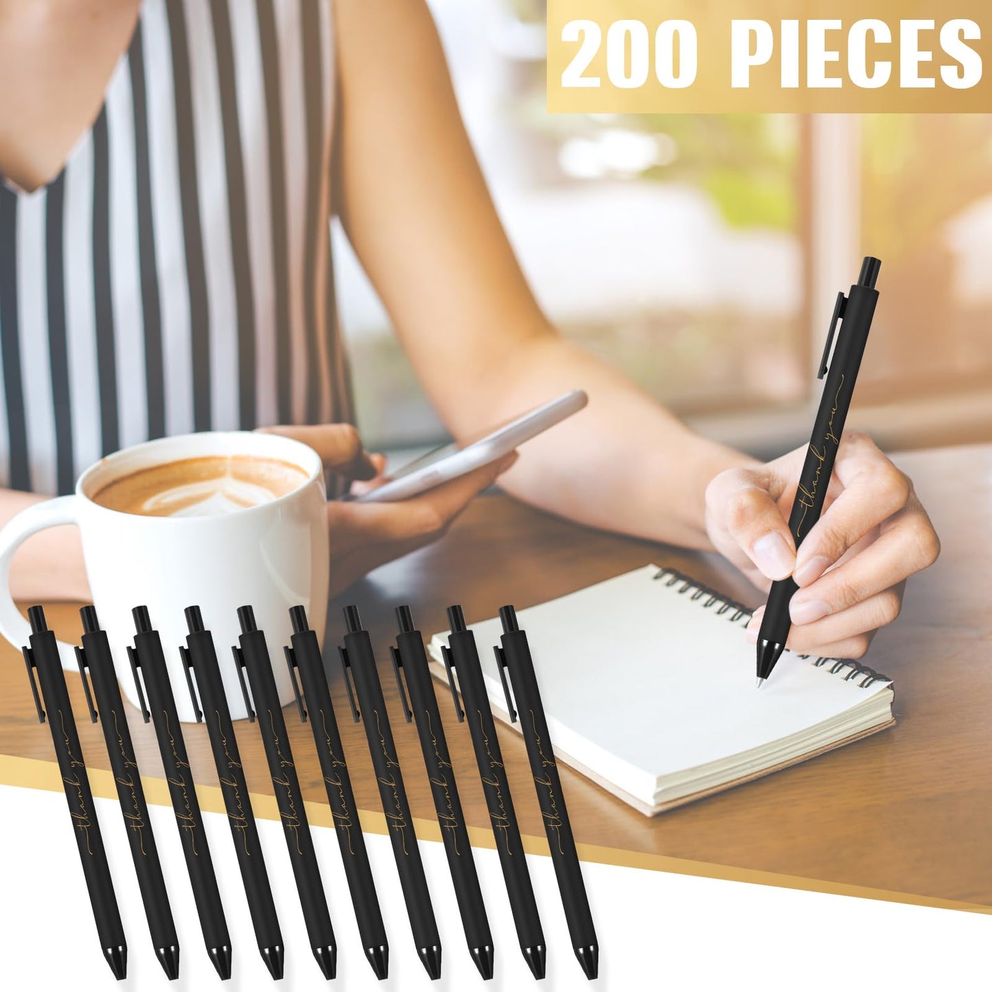 Dispowreath 200pcs Thank You Pens Bulk Cute Multicolor Ballpoint Pen for Server Employee Appreciation Gifts for Wedding Teacher Coworker Office Staff Team Nurse Graduation Baby Shower Party (Black)