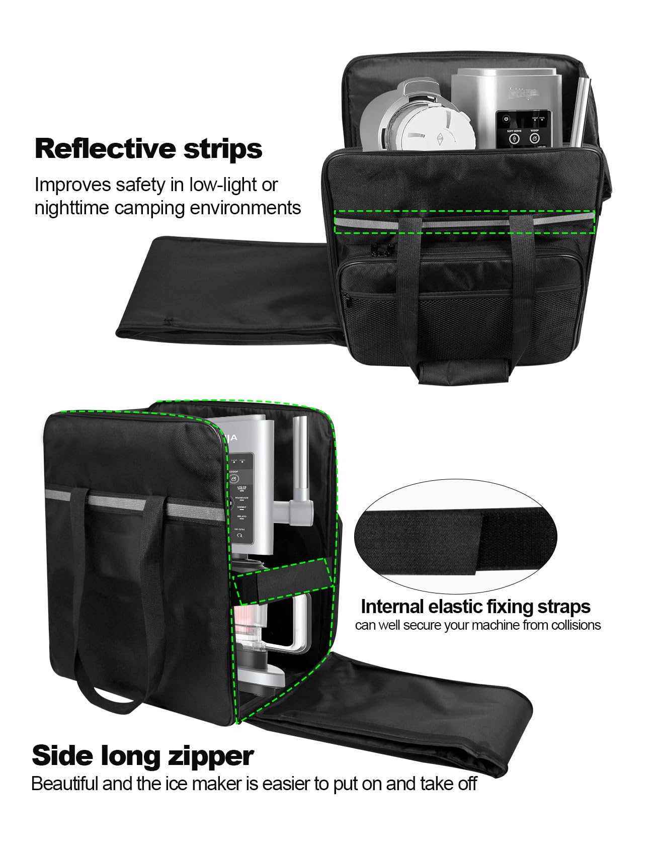 EiiJugaloo Ice Cream Machine Carrying Bag Sorbet Maker Travel Case Heat-Resistant Waterproof Oxford Cloth Storage Bag for Ninja NC701 Swirl by CREAMi Ice Cream and 16oz Soft Serve Maker