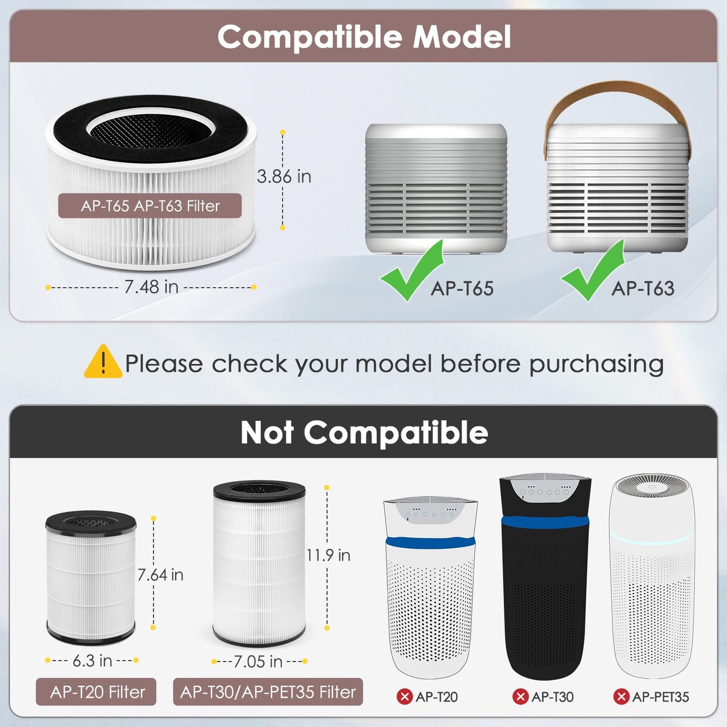 HSIAMEN [2-Pack] AP-T65FL Replacement Filter Compatible with HoMedics Air Purifier AP-T65 AP-T65-GY AP-T63, 3-in-1 H13 True HEPA Activated Carbon