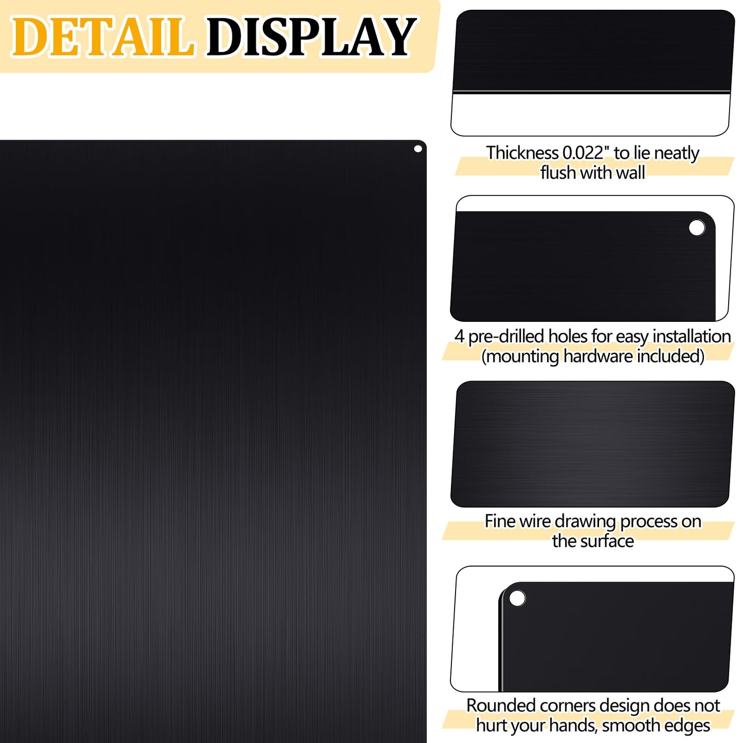 Yaocom Stainless Steel Backsplash Range Hood Stove Backsplash Back Stainless Steel Sheet for Kitchen Wall Splatter Metal Wall Panels with Screws and Hanging Towel(Black,30×12 Inch)