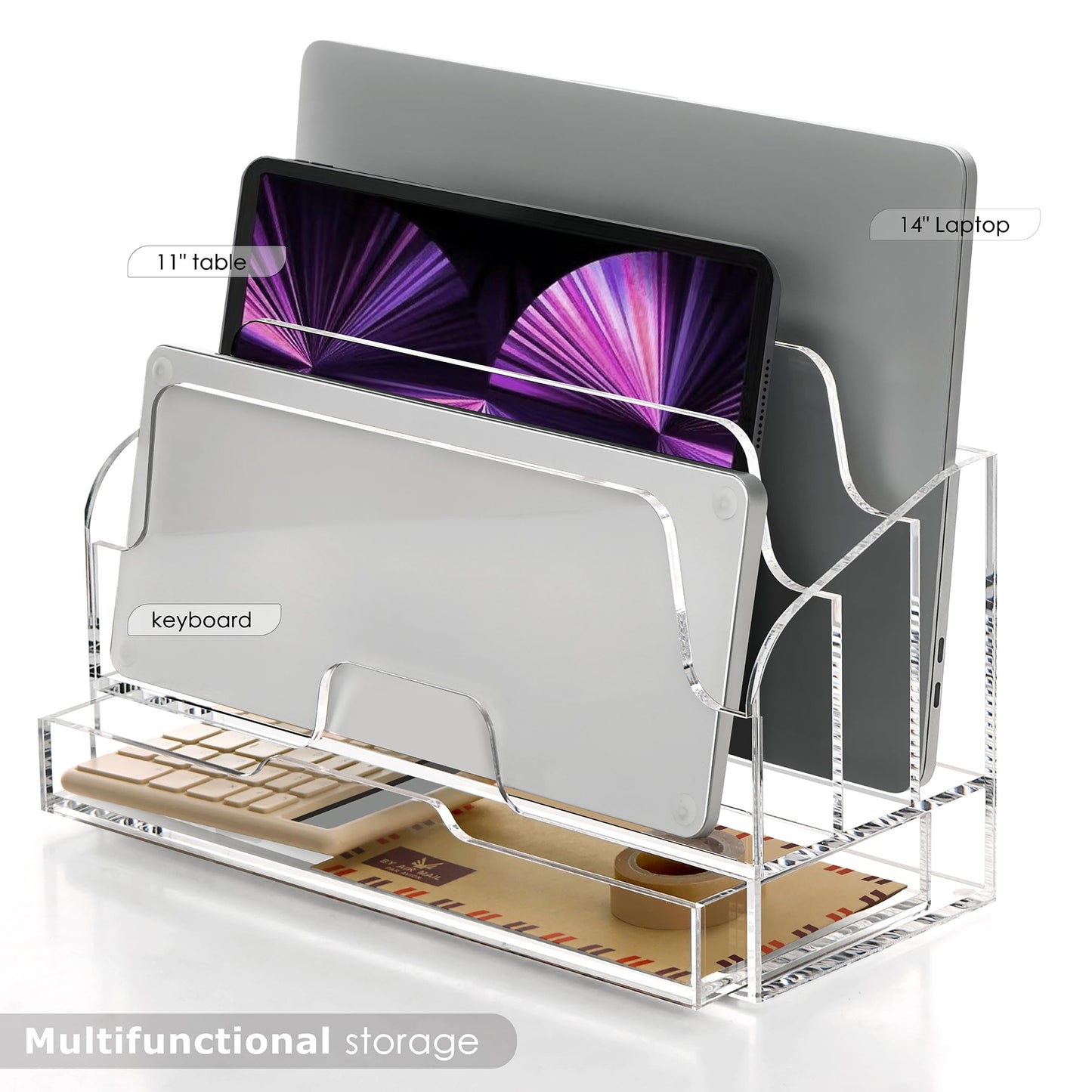 SANRUI Clear Desk Organizer Holder with Drawers, Acrylic Desktop Manila folders File Mail Sorter Box, Office Desk Accessories & Workspace Envelope Bill Letter Organization Racks, 3 Compartments