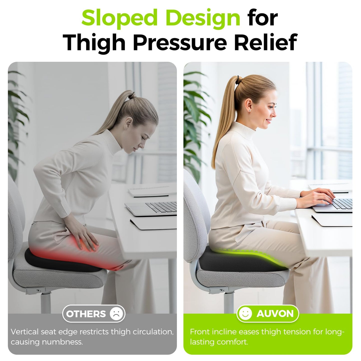 AUVON Sensitive Care Donut Pillow Seat Cushion for Hemorrhoids & Post-Surgery, Sciatica Relief, Donut Chair Cushions with Sloped Design for Thigh Pressure Relief, Memory Foam Lifting Cushions