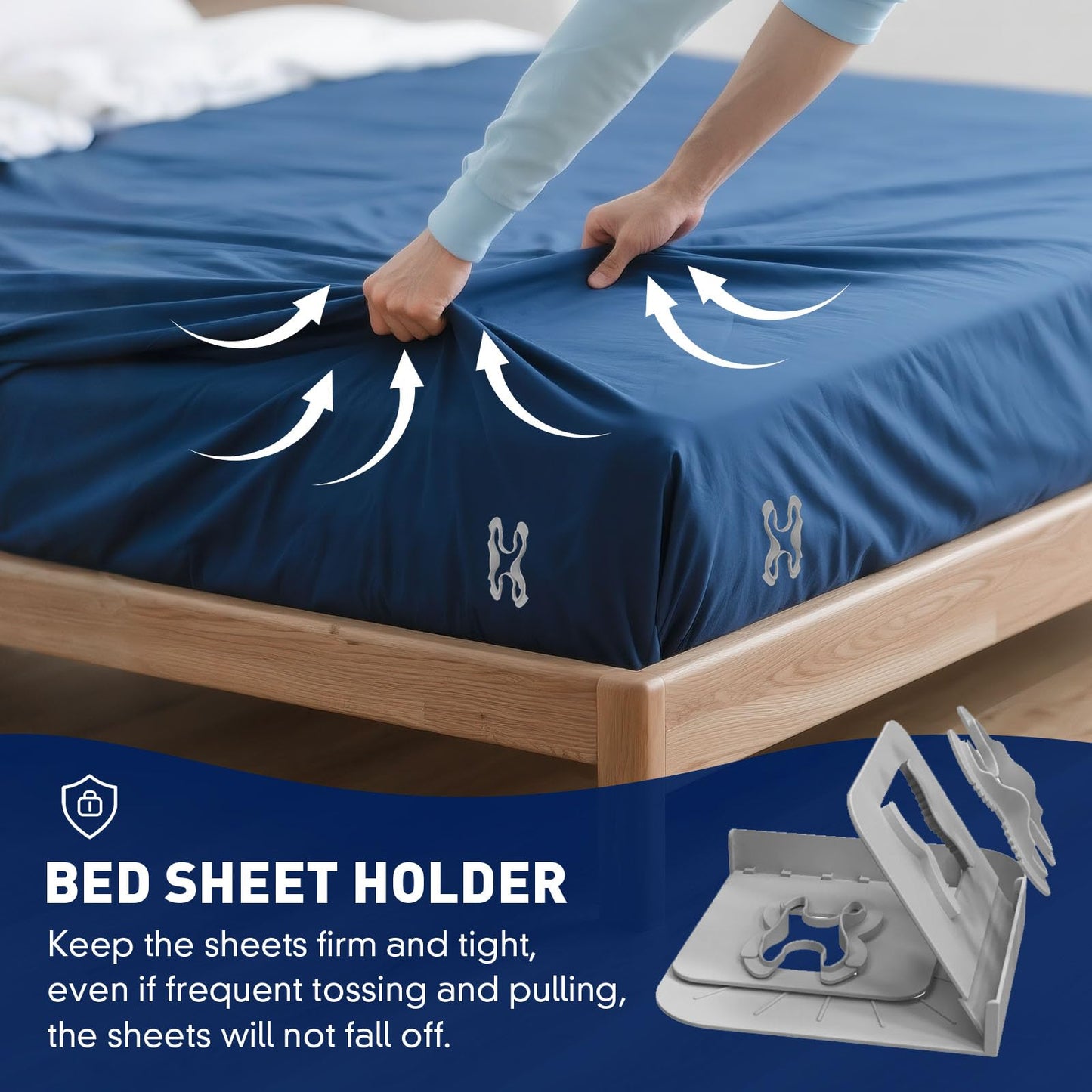 IXBIXB Bed Sheet Holders Lock for Corners - Lock Sheet Mattress Holder Corner Keep Firm Tight in Place Set of 4 - Heavy Duty Bed Sheets Holder for All Mattress Sizes (Grey)