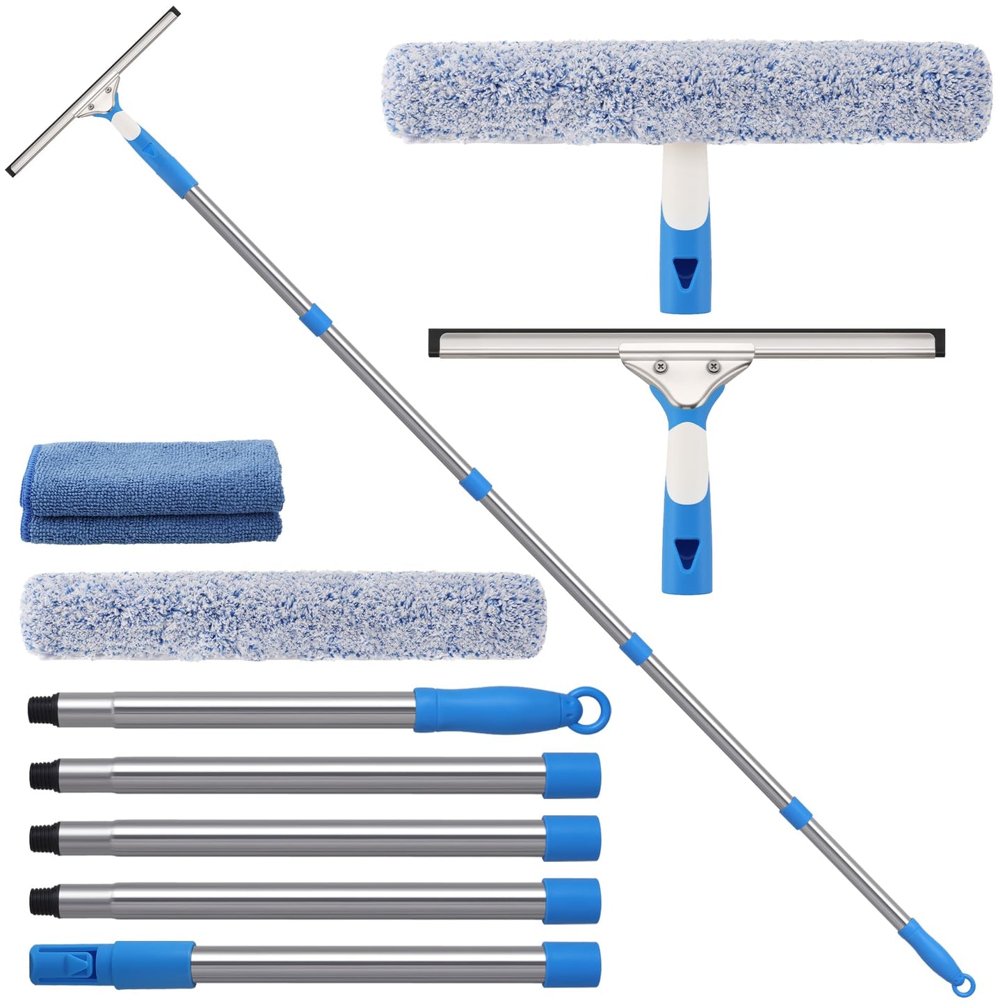 Mitclear 77'' Professional Squeegee Window Cleaner Tool with Extension Pole, Car Windshield Cleaning Kit with Long Handle, Window Washing Equipment for Indoor Outdoor Windows & Car Glass
