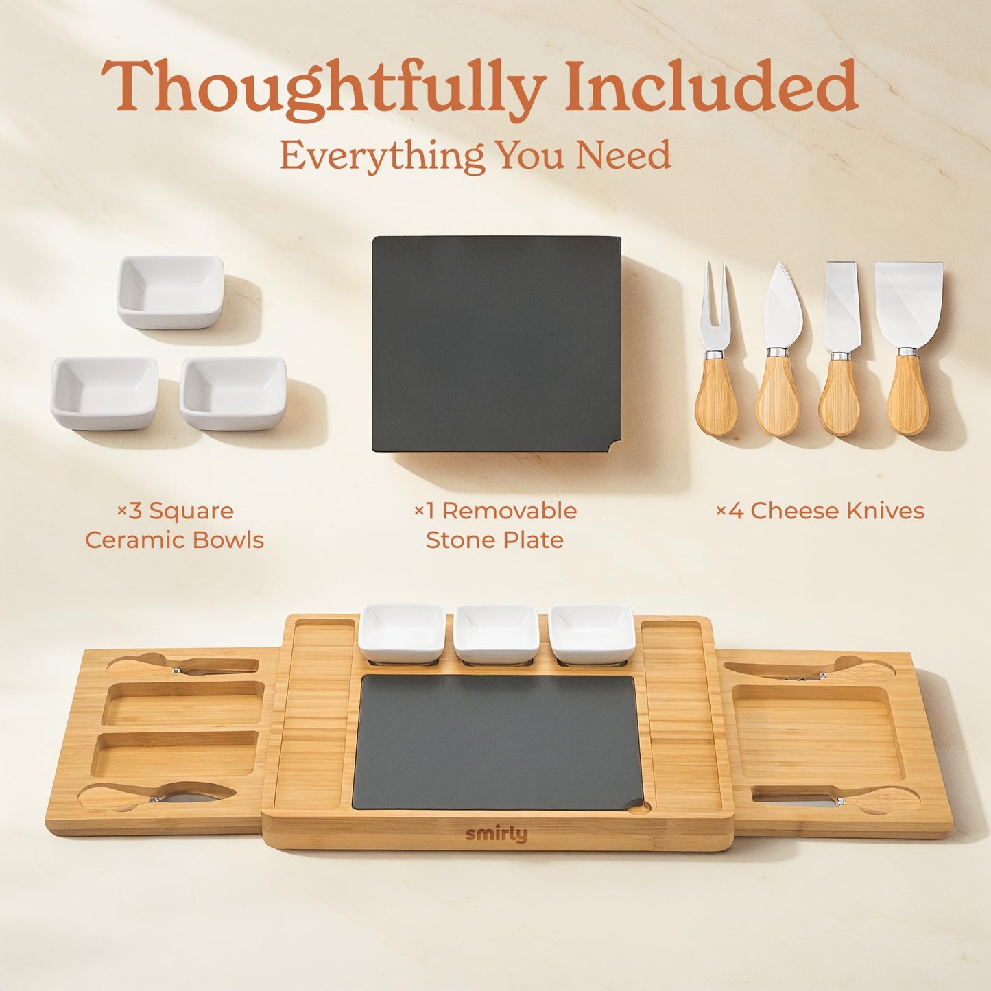 Smirly Charcuterie Board Set - Large Bamboo Cheese Board for Serving - House Warming Gifts New Home, Wedding & Bridal Shower Gift, Birthday Gift for Women