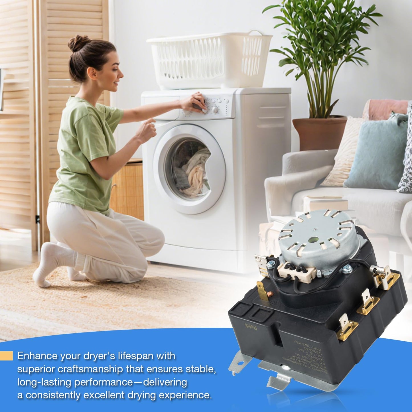 WE04X25280 Dryer Timer Replacement for GE & Hotpoint Electric/Gas Dryers, OEM Timer Switch Control Compatible with TMD1EM35, 234D2377P005, Replaces 4467035, AP6032628